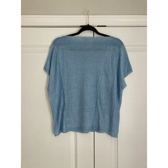 Eileen Fisher Womens Small Linen Delave Bateau Neck Box Top Sky Blue Coastal - Picture 7 of 9